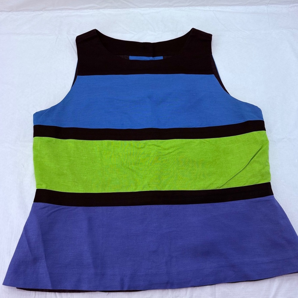 Positive Attitude Womens Linen‎ Blend Colorblock Striped Peplum Button Back Top
